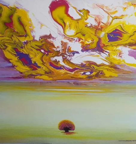 Bu eser NUMAN ARSLAN tarafından 75x75 cm ölçülerinde Tuval üzeri akrilik boya tekniği ile yapılmıştır.