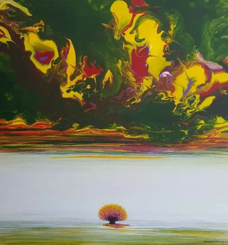 Bu eser NUMAN ARSLAN tarafından 75x75 cm ölçülerinde Tuval üzeri akrilik boya tekniği ile yapılmıştır.