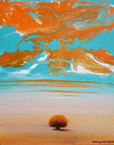Bu eser NUMAN ARSLAN tarafından 60x50 cm ölçülerinde Tuval üzeri akrilik boya tekniği ile yapılmıştır.
