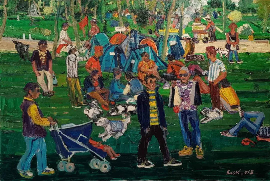 yakınlaştır "Gezi-1" eseri RESUL AYTEMÜR tarafından 2013 yılında 100x150 cm ölçülerinde Tuval üzeri yağlı boya tekniği ile yapılmıştır.