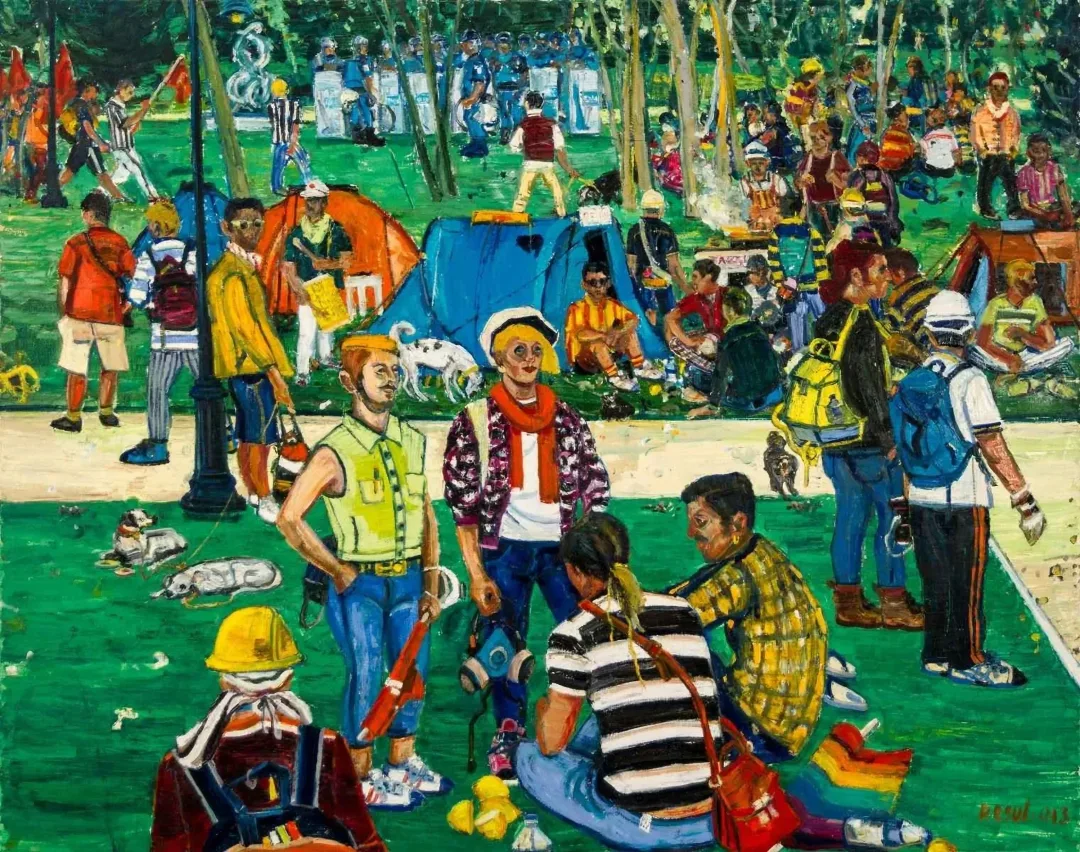 yakınlaştır "Gezi- 2" eseri RESUL AYTEMÜR tarafından 2013 yılında 200x250 cm ölçülerinde Tuval üzeri yağlı boya tekniği ile yapılmıştır.
