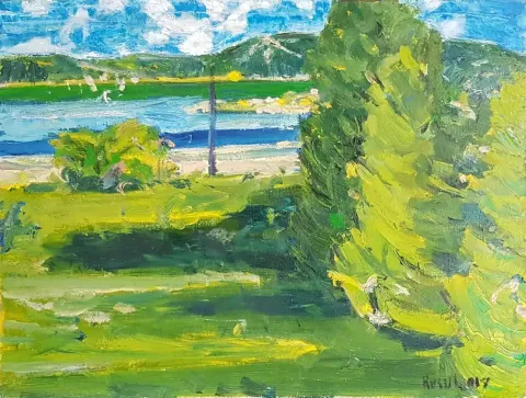 "Bodrumda Peyzaj" eseri RESUL AYTEMÜR tarafından 2017 yılında 60x80 cm ölçülerinde Tuval üzeri yağlı boya tekniği ile yapılmıştır.