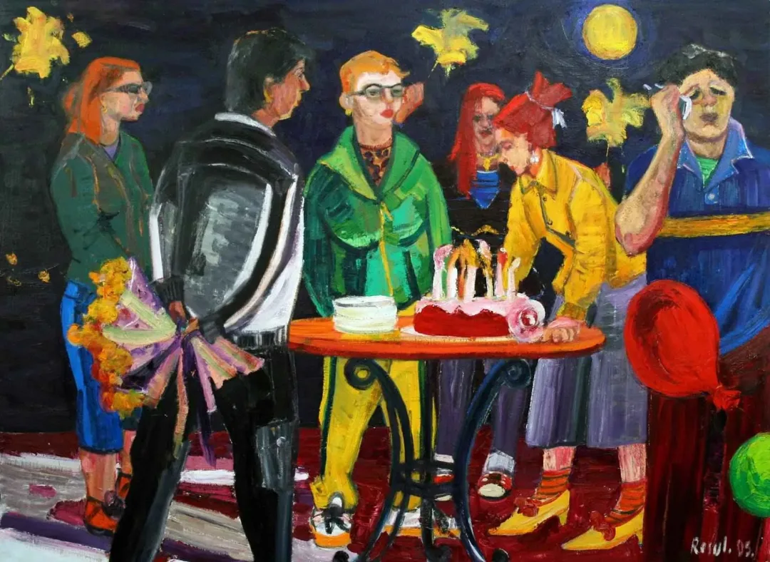 yakınlaştır "Parti" eseri RESUL AYTEMÜR tarafından 2005 yılında 145x194 cm ölçülerinde Tuval üzeri yağlı boya tekniği ile yapılmıştır.