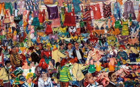 RESUL AYTEMÜR — “Beşiktaş Pazarı”, 2003 "Beşiktaş Pazarı" eseri RESUL AYTEMÜR tarafından 2003 yılında 200x320 cm ölçülerinde Tuval üzeri yağlı boya tekniği ile yapılmıştır.