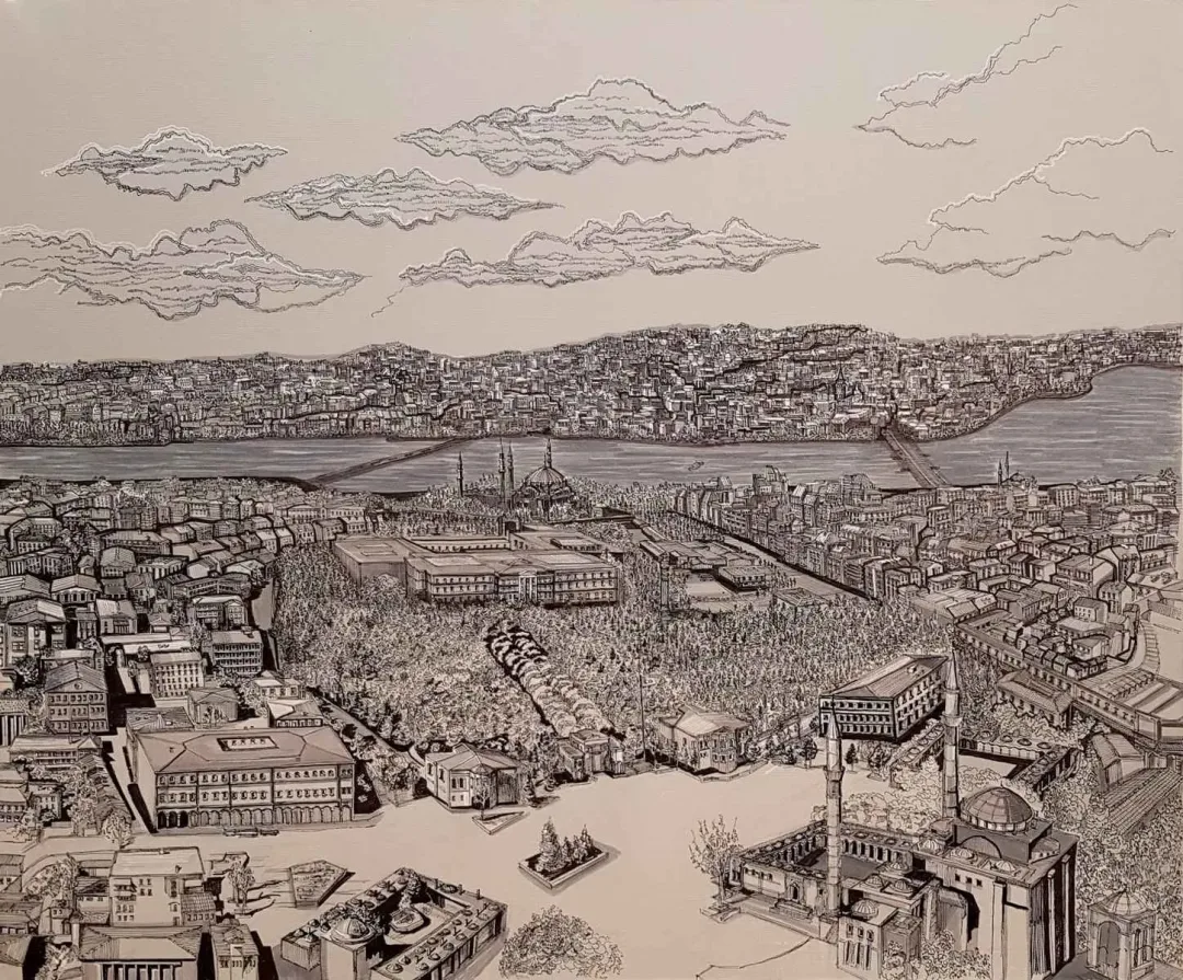 SÜMEYYE YUŞAN — “İstanbul”, 2018 "İstanbul" eseri SÜMEYYE YUŞAN tarafından 2018 yılında 100x120 cm ölçülerinde Tuval üzeri karışık teknik tekniği ile yapılmıştır.