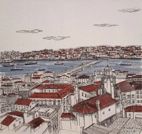 Bu eser SÜMEYYE YUŞAN tarafından 2018 yılında 40x40 cm ölçülerinde Tuval üzeri karışık teknik tekniği ile yapılmıştır.