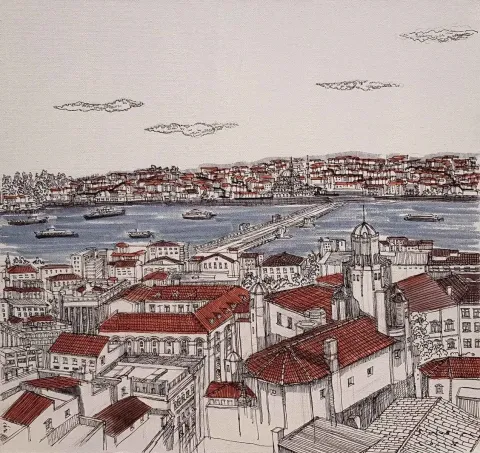 Bu eser SÜMEYYE YUŞAN tarafından 2018 yılında 40x40 cm ölçülerinde Tuval üzeri karışık teknik tekniği ile yapılmıştır.