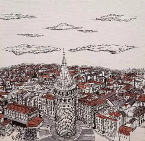 Bu eser SÜMEYYE YUŞAN tarafından 2018 yılında 40x40 cm ölçülerinde Tuval üzeri karışık teknik tekniği ile yapılmıştır.
