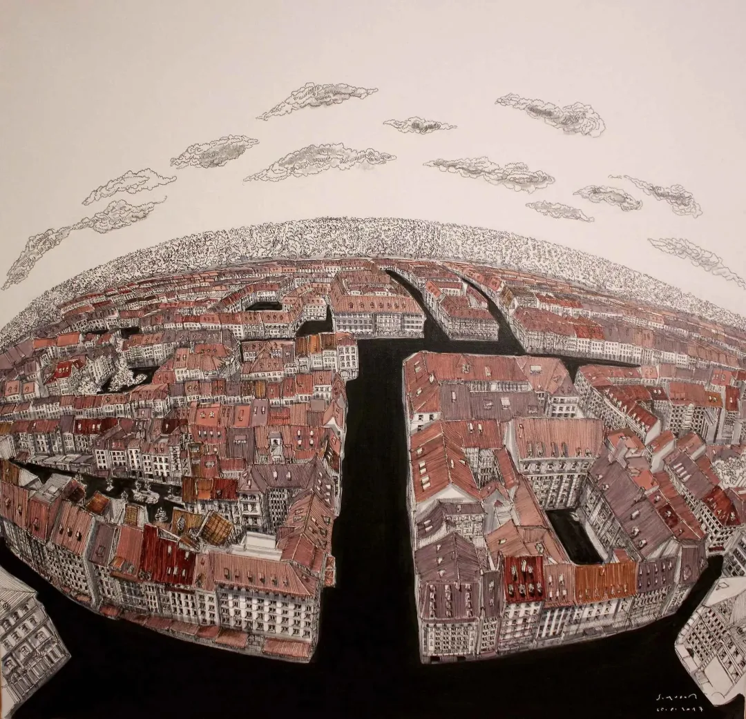 Bu eser SÜMEYYE YUŞAN tarafından 2017 yılında 70x70 cm ölçülerinde Tuval üzeri karışık teknik tekniği ile yapılmıştır.