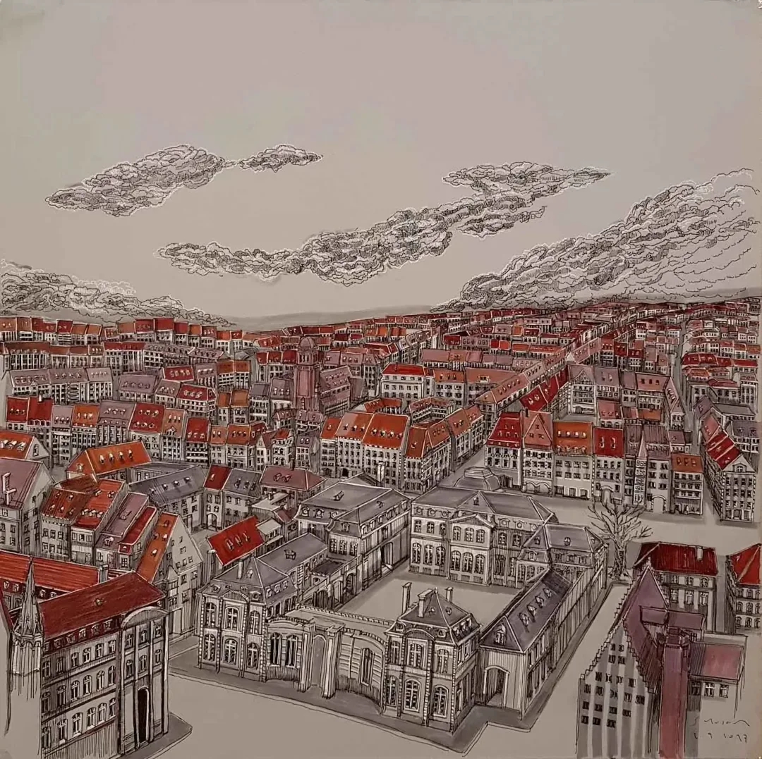 Bu eser SÜMEYYE YUŞAN tarafından 2017 yılında 70x70 cm ölçülerinde Tuval üzeri karışık teknik tekniği ile yapılmıştır.