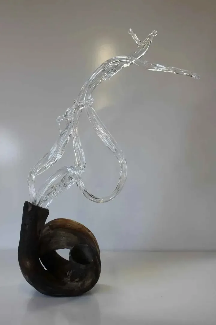 TAHA BAYDAR Bu eser TAHA BAYDAR tarafından 53x34x20 cm ölçülerinde Sıcak cam ve seramik serbest şekillendirme tekniği ile yapılmıştır.