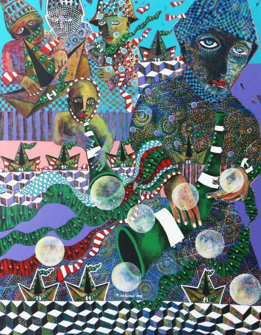 yakınlaştır "İsimsiz" eseri TAMER DERİCAN tarafından 2018 yılında 92x73 cm ölçülerinde Tuval üzeri akrilik boya tekniği ile yapılmıştır.