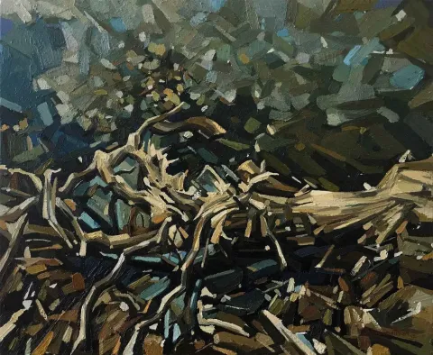 SÜMEYRA İLHAN — “Kök”, 2018 "Kök" eseri SÜMEYRA İLHAN tarafından 2018 yılında 50x60 cm ölçülerinde Tuval üzeri yağlı boya tekniği ile yapılmıştır.