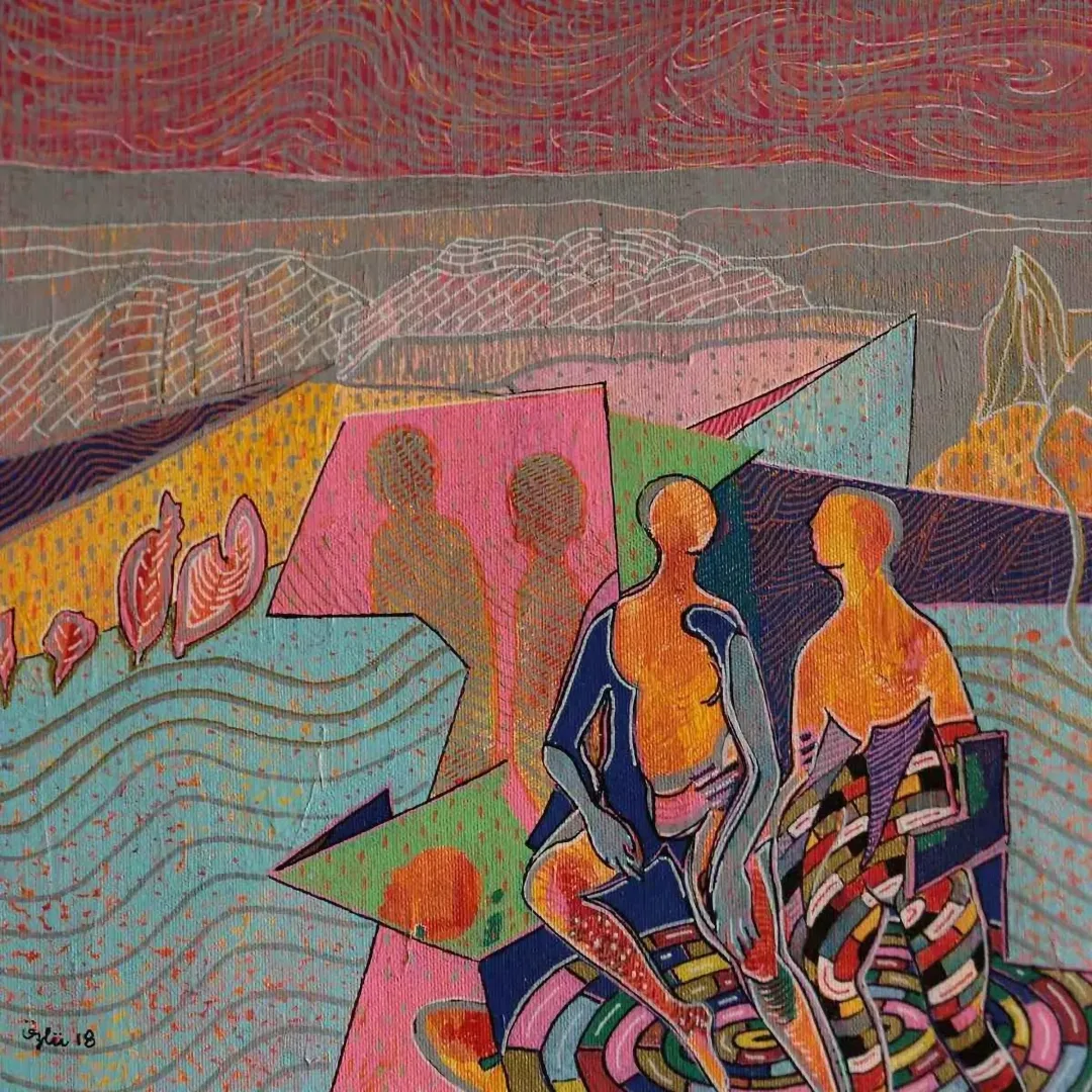 yakınlaştır "Sohbet" eseri NECMETTİN ÖZLÜ tarafından 2018 yılında 25x25 cm ölçülerinde Tuval üzeri akrilik boya tekniği ile yapılmıştır.