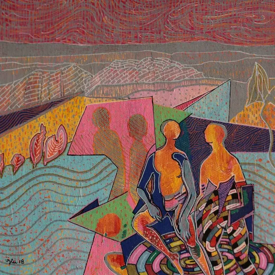 yakınlaştır "Sohbet" eseri NECMETTİN ÖZLÜ tarafından 2018 yılında 25x25 cm ölçülerinde Tuval üzeri akrilik boya tekniği ile yapılmıştır.