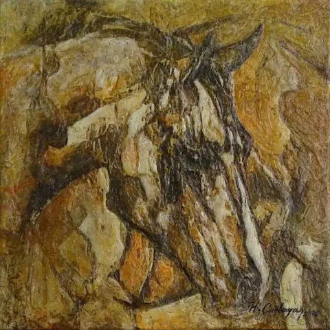 "At Portresi" eseri HASAN ÇAĞLAYAN tarafından 2018 yılında 25x25 cm ölçülerinde Tuval üzeri karışık teknik tekniği ile yapılmıştır.