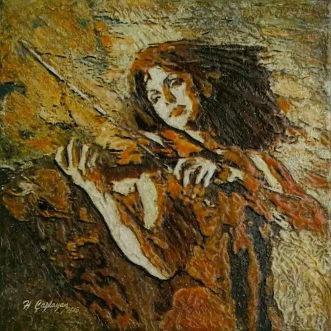 HASAN ÇAĞLAYAN — “Kadın”, 2018 "Kadın" eseri HASAN ÇAĞLAYAN tarafından 2018 yılında 25x25 cm ölçülerinde Tuval üzeri karışık teknik tekniği ile yapılmıştır.