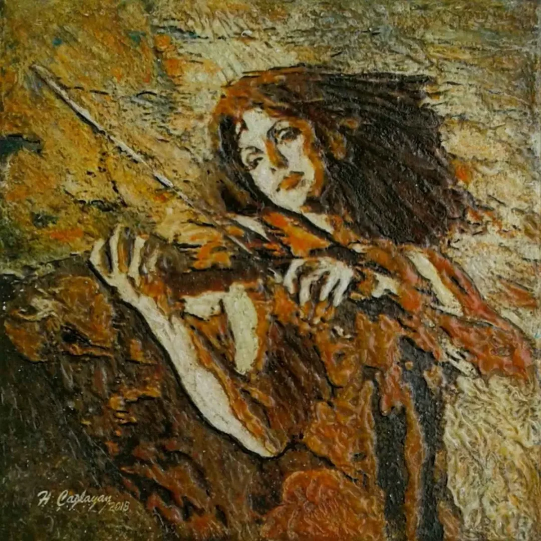 yakınlaştır "Kadın" eseri HASAN ÇAĞLAYAN tarafından 2018 yılında 25x25 cm ölçülerinde Tuval üzeri karışık teknik tekniği ile yapılmıştır.