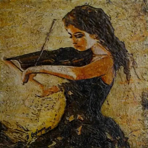 "Kadın" eseri HASAN ÇAĞLAYAN tarafından 2018 yılında 25x25 cm ölçülerinde Tuval üzeri karışık teknik tekniği ile yapılmıştır.