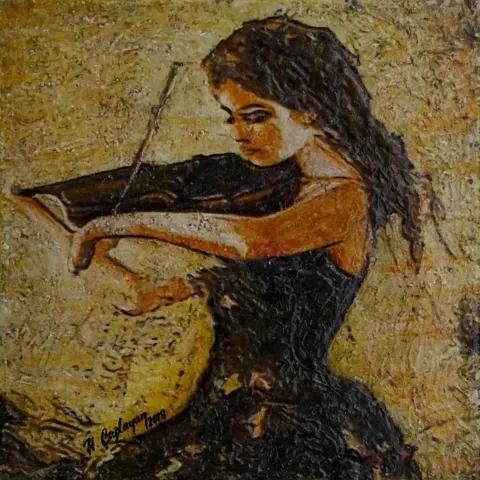 "Kadın" eseri HASAN ÇAĞLAYAN tarafından 2018 yılında 25x25 cm ölçülerinde Tuval üzeri karışık teknik tekniği ile yapılmıştır.