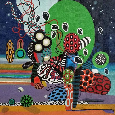 Bu eser LEVENT OYLUÇTARHAN tarafından 2018 yılında 25x25 cm ölçülerinde Tuval üzeri yağlı boya tekniği ile yapılmıştır.