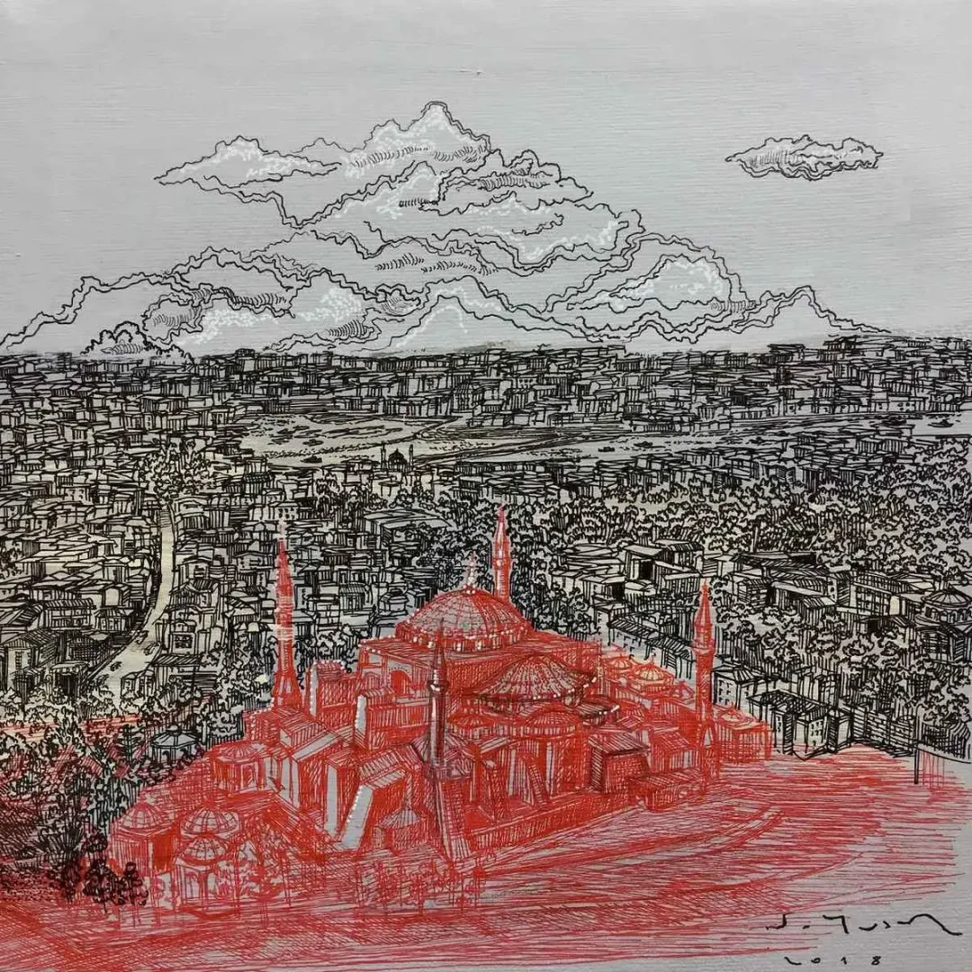 yakınlaştır "ayasofya" eseri SÜMEYYE YUŞAN tarafından 2018 yılında 25x25 cm ölçülerinde Tuval üzeri akrilik boya tekniği ile yapılmıştır.