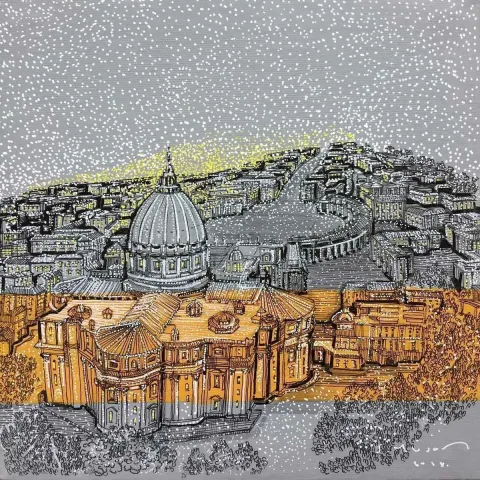 "san pietro" eseri SÜMEYYE YUŞAN tarafından 2018 yılında 25x25 cm ölçülerinde Tuval üzeri akrilik boya tekniği ile yapılmıştır.