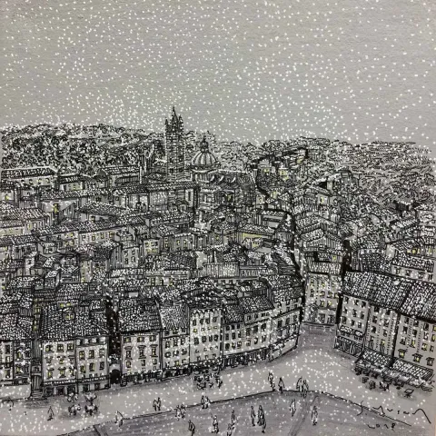 "siena" eseri SÜMEYYE YUŞAN tarafından 2018 yılında 25x25 cm ölçülerinde Tuval üzeri akrilik boya tekniği ile yapılmıştır.