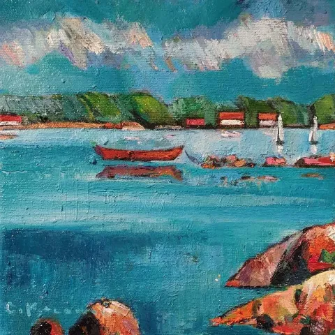 Bu eser CEVDET KOCAMAN tarafından 2018 yılında 25x25 cm ölçülerinde Tuval üzeri yağlı boya tekniği ile yapılmıştır.