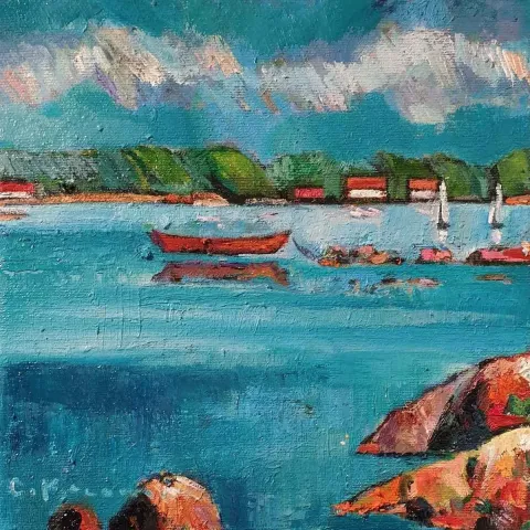 Bu eser CEVDET KOCAMAN tarafından 2018 yılında 25x25 cm ölçülerinde Tuval üzeri yağlı boya tekniği ile yapılmıştır.