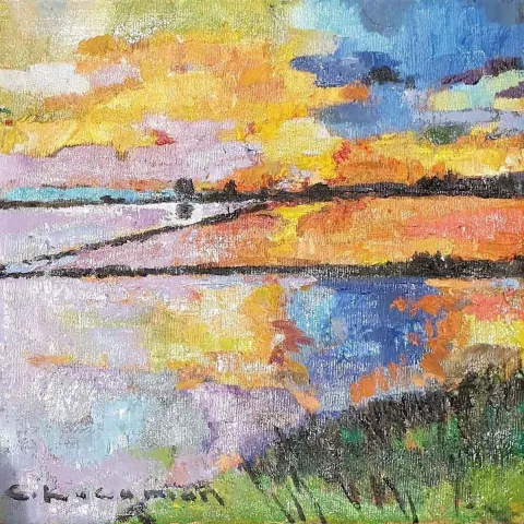Bu eser CEVDET KOCAMAN tarafından 2018 yılında 25x25 cm ölçülerinde Tuval üzeri yağlı boya tekniği ile yapılmıştır.