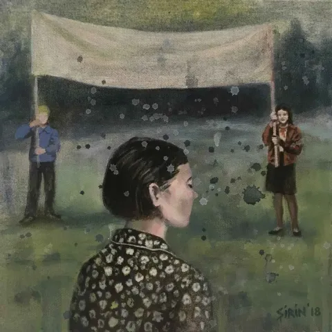"İsimsiz" eseri ŞİRİN YILMAZ tarafından 2018 yılında 25x25 cm ölçülerinde Tuval üzeri akrilik boya tekniği ile yapılmıştır.