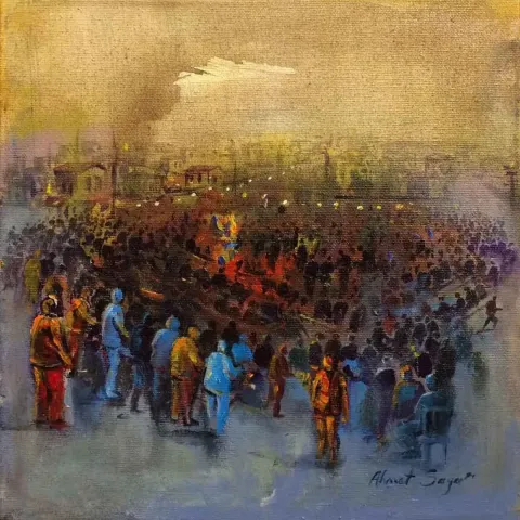 Bu eser AHMET SAYAR tarafından 2018 yılında 25x25 cm ölçülerinde Tuval üzeri akrilik boya tekniği ile yapılmıştır.