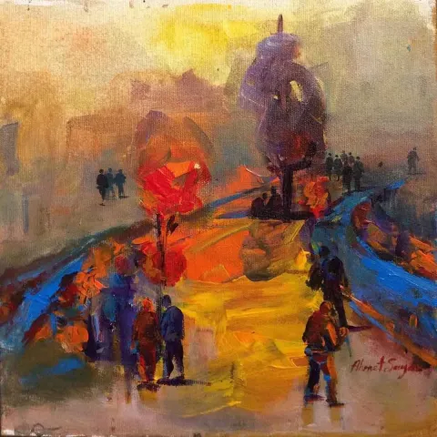 Bu eser AHMET SAYAR tarafından 2018 yılında 25x25 cm ölçülerinde Tuval üzeri akrilik boya tekniği ile yapılmıştır.