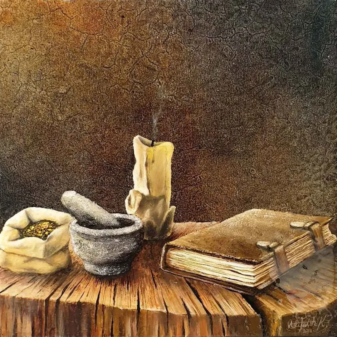"Natürmort" eseri ALİ FATİH KÜÇÜKOSMANOĞLU tarafından 2018 yılında 25x25 cm ölçülerinde Tuval üzeri yağlı boya tekniği ile yapılmıştır.