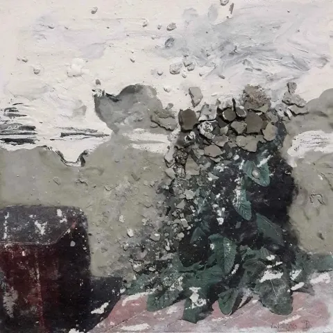 Bu eser BEHİYE ARAT tarafından 2018 yılında 25x25 cm ölçülerinde Tuval üzeri karışık teknik tekniği ile yapılmıştır.