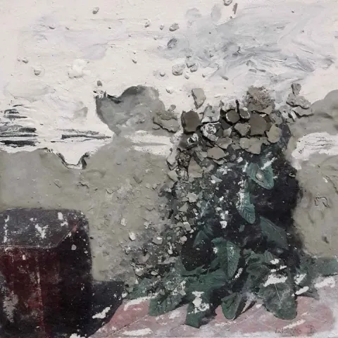 Bu eser BEHİYE ARAT tarafından 2018 yılında 25x25 cm ölçülerinde Tuval üzeri karışık teknik tekniği ile yapılmıştır.