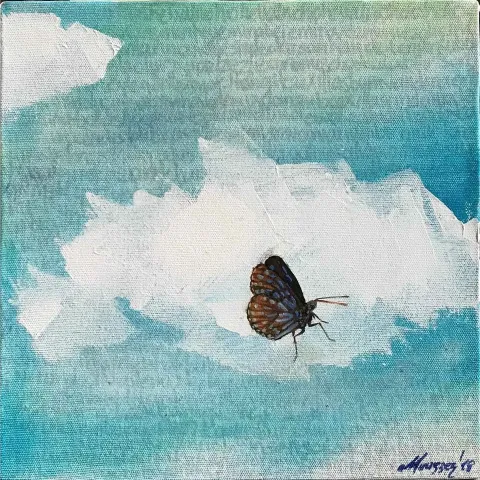 BENGİSU MUAZZEZ KURTULUŞ — 2018 Bu eser BENGİSU MUAZZEZ KURTULUŞ tarafından 2018 yılında 25x25 cm ölçülerinde Tuval üzeri akrilik boya tekniği ile yapılmıştır.