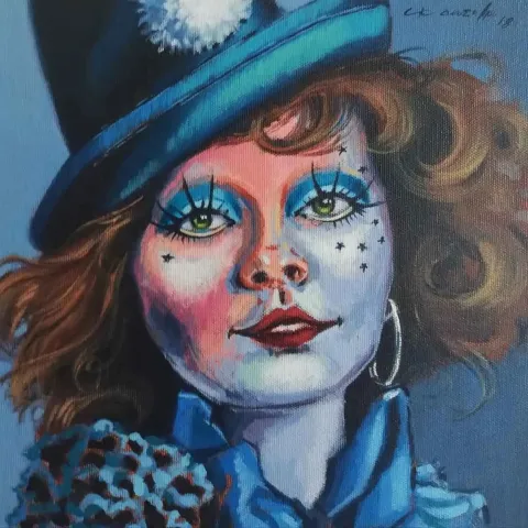 "Pokerface" eseri CENGİZHAN KONURALP tarafından 2018 yılında 25x25 cm ölçülerinde Tuval üzeri akrilik boya tekniği ile yapılmıştır.