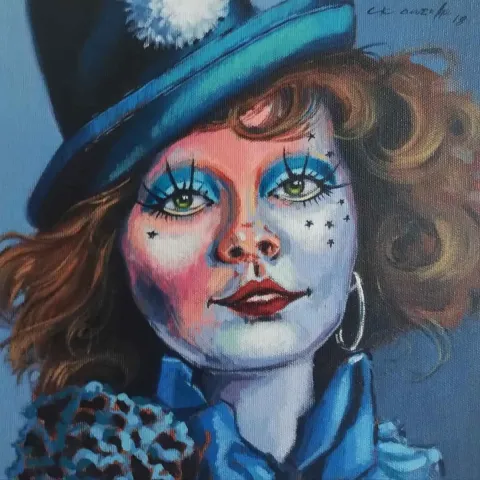 "Pokerface" eseri CENGİZHAN KONURALP tarafından 2018 yılında 25x25 cm ölçülerinde Tuval üzeri akrilik boya tekniği ile yapılmıştır.