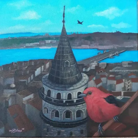 DİLARA KOZ — “Galata”, 2018 "Galata" eseri DİLARA KOZ tarafından 2018 yılında 25x25 cm ölçülerinde Tuval üzeri akrilik boya tekniği ile yapılmıştır.