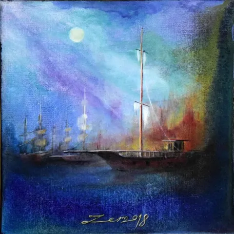 Bu eser EBUZER BABAYİĞİT tarafından 2018 yılında 25x25 cm ölçülerinde Tuval üzeri yağlı boya tekniği ile yapılmıştır.