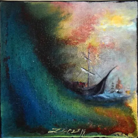 Bu eser EBUZER BABAYİĞİT tarafından 2018 yılında 25x25 cm ölçülerinde Tuval üzeri yağlı boya tekniği ile yapılmıştır.