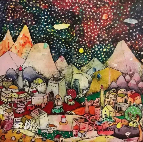 EFE KASAPLAR — “Melodik”, 2018 "Melodik" eseri EFE KASAPLAR tarafından 2018 yılında 25x25 cm ölçülerinde Tuval üzeri akrilik boya tekniği ile yapılmıştır.