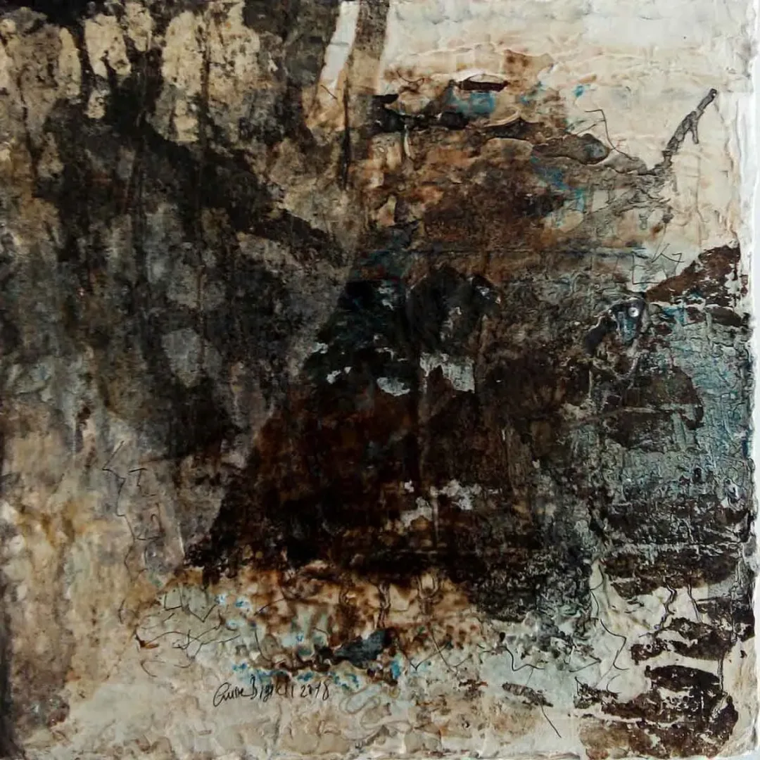 EMİNE BIYIKLI — 2018 Bu eser EMİNE BIYIKLI tarafından 2018 yılında 25x25 cm ölçülerinde Tuval üzeri karışık teknik tekniği ile yapılmıştır.