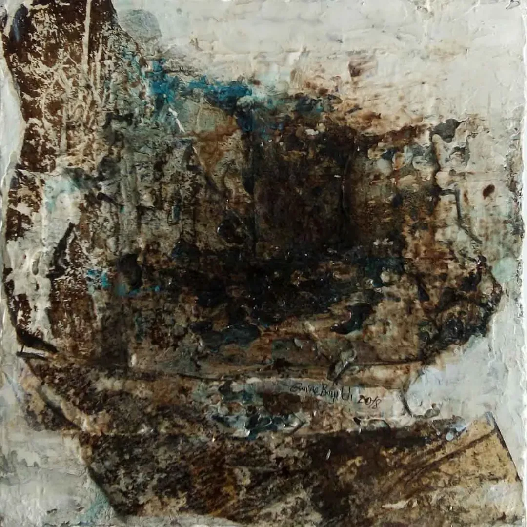 EMİNE BIYIKLI — 2018 Bu eser EMİNE BIYIKLI tarafından 2018 yılında 25x25 cm ölçülerinde Tuval üzeri karışık teknik tekniği ile yapılmıştır.
