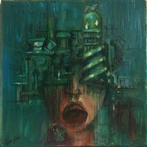 Bu eser ERKAN GÜLER tarafından 2018 yılında 25x25 cm ölçülerinde Tuval üzeri akrilik boya tekniği ile yapılmıştır.