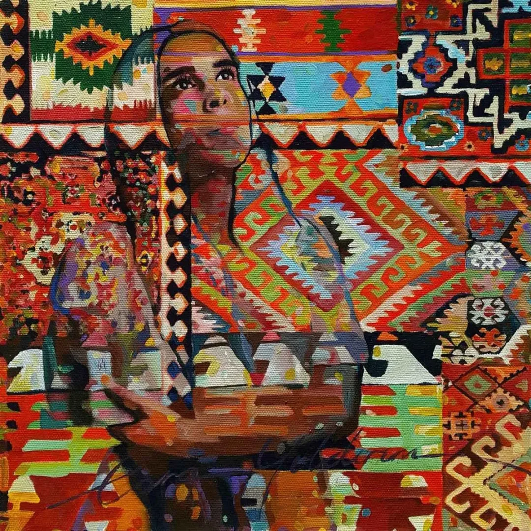 yakınlaştır "Kilimli Kız" eseri ESRA YILDIRIM tarafından 2018 yılında 25x25 cm ölçülerinde Tuval üzeri yağlı boya tekniği ile yapılmıştır.