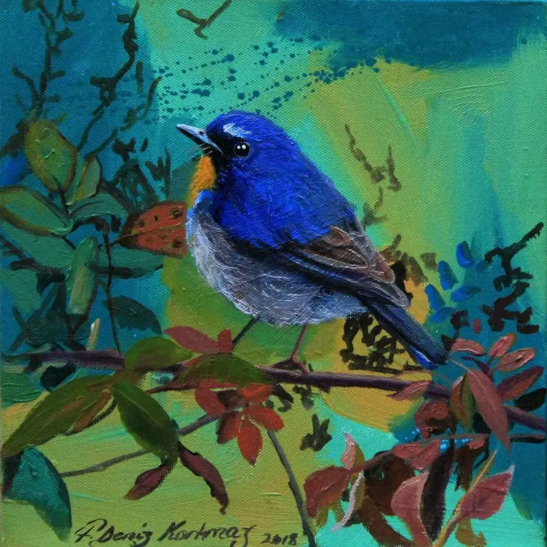 yakınlaştır "Mavi Kuş" eseri F. DENİZ KORKMAZ tarafından 2018 yılında 25x25 cm ölçülerinde Tuval üzeri yağlı boya tekniği ile yapılmıştır.