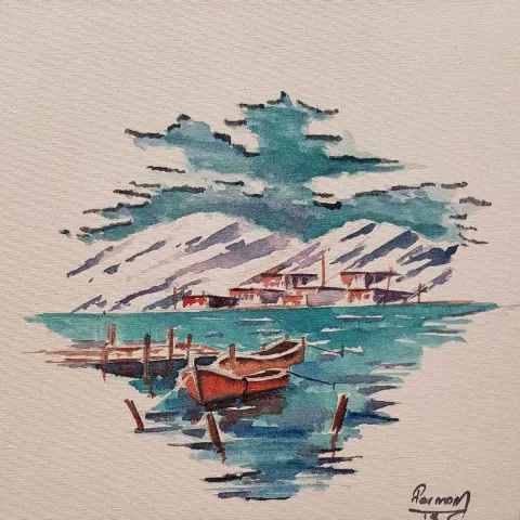 FERMAN AYDIN — 2022 Bu eser FERMAN AYDIN tarafından 2022 yılında 25x25 cm ölçülerinde Tuval üzeri sulu boya tekniği ile yapılmıştır.